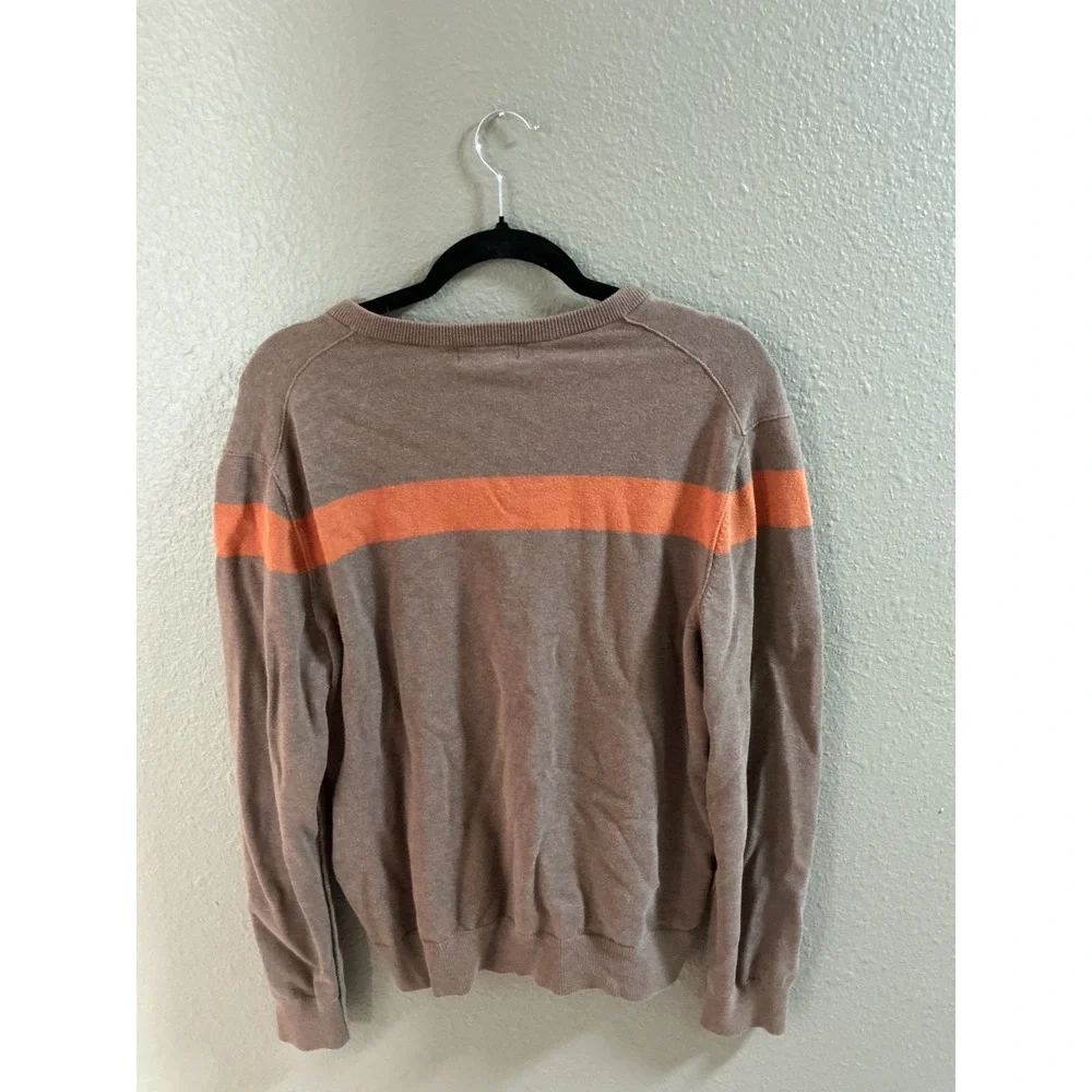 Banana Republic Mens V-Neck Sweater Brown Orange Stripe 100% Cotton Large L